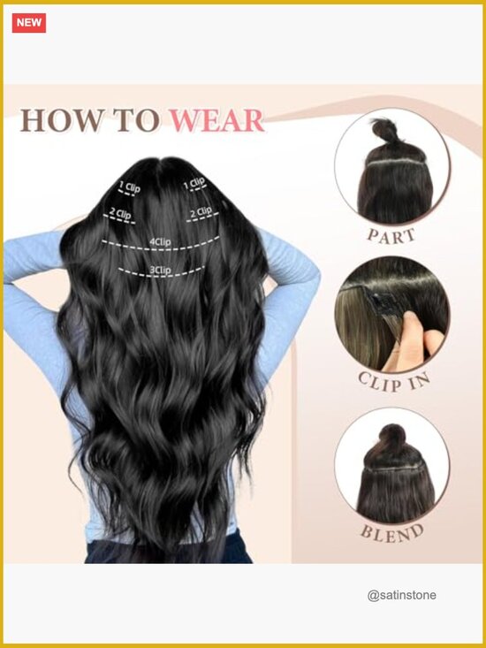 Clip in Hair Extensions, 6 PCS Natural & Soft Synthetic Wavy Hairpieces